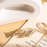 14K Gold Filled Vintage AAA Zircon Diamonds Leaf Texture Piercing Hoops Elegant Earrings