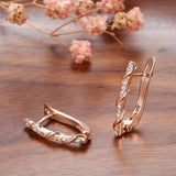 14K Rolled Rose Gold Inlay Micro AAA Zircon Diamonds Long Drop Piercing Hoops Earrings