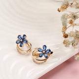 14K Rolled Gold Embossed Vintage Micro AAA Blue and White Zircons Light Luxury Earrings