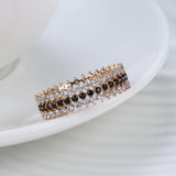 14K Rolled Gold Double White AAA Zircon Diamonds Match Black Stone Sparkling Luxury Rings