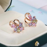 Luxury 14K Rose Gold filled Water Drop Colorful AAA Zircon Crystals Curve Symmetry Piercing Hoops Earrings