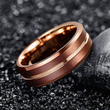 New Arrival Brown Plating + Rose Gold Middle Groove Angle Tungsten Carbide Comfort Fit Men's Ring - The Jewellery Supermarket