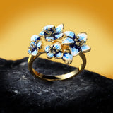 Creative Blue Flower Handmade Enamel Epoxy Bohemian Silver Ring For Women