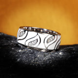 Handmade Enamel  White Leaves Sparkling AAA Zircon Diamonds Jewellery Silver Ring