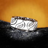 Handmade Enamel  White Leaves Sparkling AAA Zircon Diamonds Jewellery Silver Ring