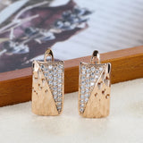 14 Karat Gold Filled Smooth Square Pattered AAA Zircon Stud Ethnic Earrings For Women