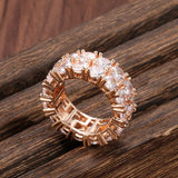 Classic 14K Rolled Rose Gold Hip Hop Double Row Micro-wax Inlay AAA Zircon Diamonds Rings - Fashion Jewellery