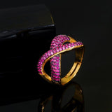 New Noble Micro Green Blue Red AAA+ CZ Crystals Pave Gold Colour Luxury Cross Geometry Fashion Rings - The Jewellery Supermarket