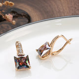 14K Gold Filled Rose Red Green Gradient AAAA  Rainbow Zircon Crystal Square Cut Earrings