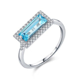 Fine Sterling Silver Ring For Women - Exquisite Rectangle Sky Blue AAAA Simulated Diamonds - Fashion Jewellery - The Jewellery Supermarket