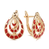 14K Gold Filled Geometric Blue, Red Plaid Paint Enamel Drop Circle Fashion Earrings