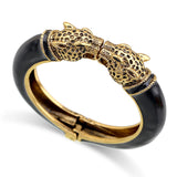 Unique Design Trendy Double Leopard Head Enamel Statement Cuff Bracelets Bangles, Gold Plated Animal Vintage Bracelet