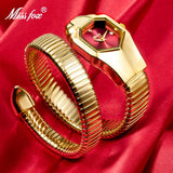 Unique Snake Shape Luxury  Bling Gold Quartz  Wrist Watch For Women - Ladies MISSFOX Women's Watch