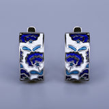 Classic Handmade Blue Enamel Earrings Flower Shape Fashion Stud Earrings