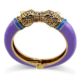 Unique Design Trendy Double Leopard Head Enamel Statement Cuff Bracelets Bangles, Gold Plated Animal Vintage Bracelet