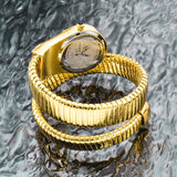 Amazing Luxury Brand Red Dial Snake Shape Zirconia Diamond Ladies Gold Iced Out Analog Quartz Movt Unique Watch