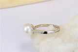 Superb Real Cultured Pearl Sterling Silver AAA Zircon Diamonds Adjustable Rings
