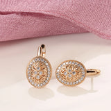 14K Rolled Gold Vintage AAA Zircon Diamonds Luxury Oval Geometric Drop Classic Earrings