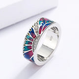 Luxury 925 Silver AAA Zircon Diamonds Handmade Blue Epoxy Enamel Romantic Ring