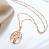 Classic 14K Filled Rose Gold Long Chain Luxury Life Tree Geometric Oval Pendant AAA Zircon Diamonds Necklace