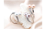 Double white pink purple black Freshwater Pearl AAA Zircon Diamonds Silver Rings