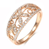 Superb Hollow Crystal Flower 14K Rolled Rose Gold AAA Zircon Diamonds Pave Setting Ring - Fine Vintage Jewellery