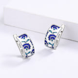 Classic Handmade Blue Enamel Earrings Flower Shape Fashion Stud Earrings