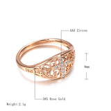 Superb 14K Rolled Rose Gold Micro-wax Inlay AAA Zircon Diamonds Hollow Flower Cross Ring  - Fine Faith Jewellery