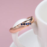 Luxury Stylish Simplicity Vintage Style Rolled 14K Rose Gold Blue AAA Zircon Crystals Ring -Fine Jewellery