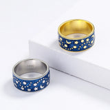 Charming Creative Night Star Moon Handmade Enamel Simple Silver 18KGP Ring