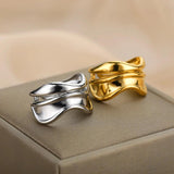 Vintage Style Stainless Steel Double Line Irregular Metal Curved Wave Adjustable Rings For Women - Fashion Jewellery - The Jewellery Supermarket