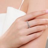 Staggered Line Silver Dazzling AAAA Lab Created Diamond Fashion Stackable Ring