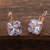 14K Filled Gold Square Large AAA Green White Blue Zircon Earrings Fashion Earrings