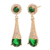 Luxury Water Drop 14K Rolled Rose Gold AAA Zircon Ruby/Emerald Dangle Earrings For Women - Fine Jewellery