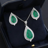 Vintage Pear Emerald Gemstone Earrings/Necklace/Ring High Carbon Diamond Wedding Engagement Jewelry Sets Wholesale Accessories - The Jewellery Supermarket