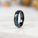 New Arrival Galaxy Created-opal Inlay Black Sand Two Tone Polished Tungsten Wedding Rings for Women - The Jewellery Supermarket