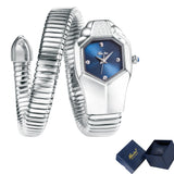 Hot Fashion Stainless Steel Bangle Snake Shape Zircon Diamond Ladies Watches - Quartz Silver Colour Wristwatches