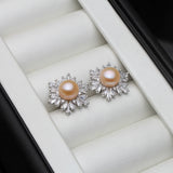 Geometric Snowflake Real Multicolour Pearls AAA Zircon Diamonds Silver Earrings