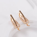 14K Gold Filled Elegant Black White AAA Zircon Crystals Geometric Glossy Earrings