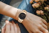 Elegant Rose Gold Plated Round Dial Stain Steel Band Women Watches Japan Movement Quartz Waterproof Wristwatches