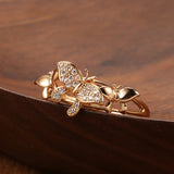 14K Rolled Gold Trendy Micro Inlay AAA Zircon Diamonds Butterfly Design Glossy Ring