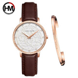 New Elegant Quartz Ladies Watches Stainless Steel Mesh Casual Waterproof Wrist Watches with 1 Set Bracelet