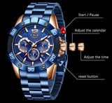Superb Top Brand Luxury New Fashion Blue Sports Chronograph Waterproof Quartz Mens Watches - Ideal Gifts - The Jewellery Supermarket