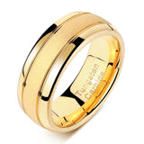 New Arrival Golden Color 8mm Frosted Tungsten Carbide Men's Charm Rings -  Wedding Jewellery