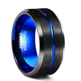 New Blue Line Design Blue and Black Tungsten Carbide Fashion Wedding Engagement Rings - Popular Choice - The Jewellery Supermarket