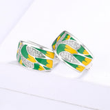 Classic Leaf Green Handmade Enamel AAA Zircon Diamonds Silver Earrings