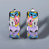 Exquisite Unique Women's White Handmade Enamel Colourful Cat Silver Earrings