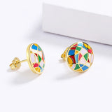 New Colourful Irregular Pattern Handmade Enamel Hoop Earrings