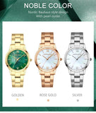 Top Brand Elegant Style Gold Stainless Steel Green Stone Dial Quartz Shell Pearl Oyster Waterproof Ladies Watches