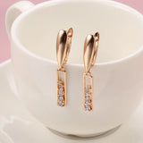 14K Rolled Gold  Flawless Smooth Hollow AAA White Zircon Diamonds  Long Drop Earrings